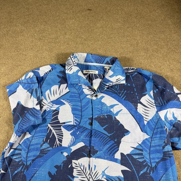 Tommy Bahama Other - Tommy Bahama Mens Large Blue Palm Print Silk Short Sleeve Button Front Shirt